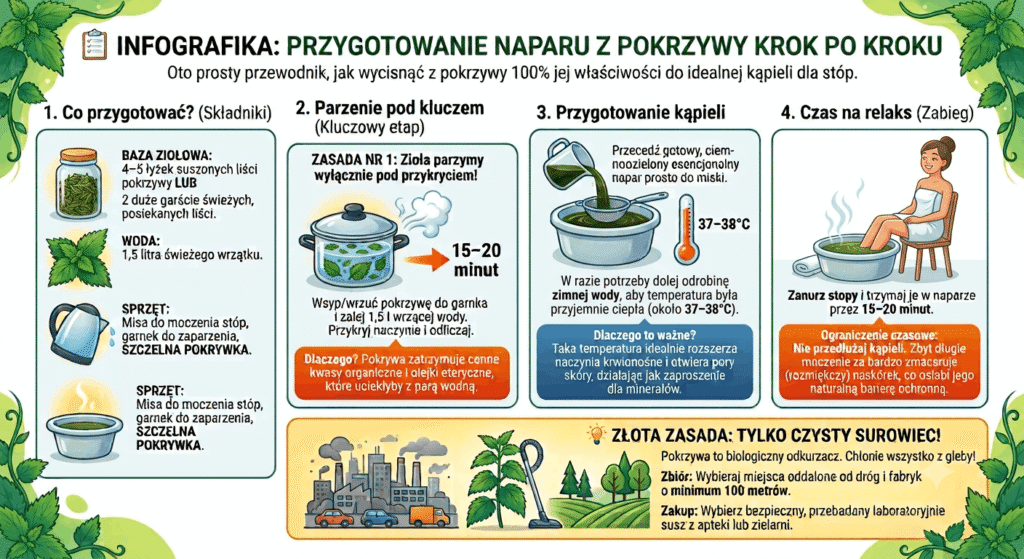 jak zrobic napar z pokrzywy do moczenia nog - infografika