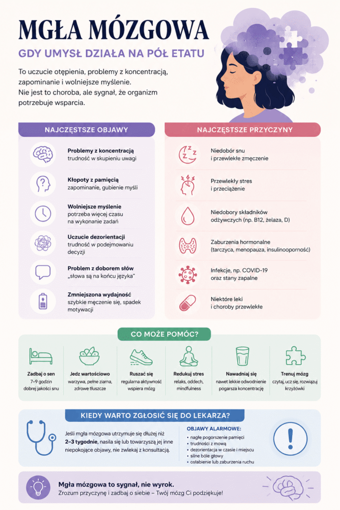 mgla mozgowa przyczyny objawy sposoby na leczenie kiedy do lekarza - infografika
